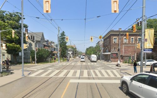 Artist rendering of Roncesvalles Avenue and Galley Avenue with proposed traffic signals