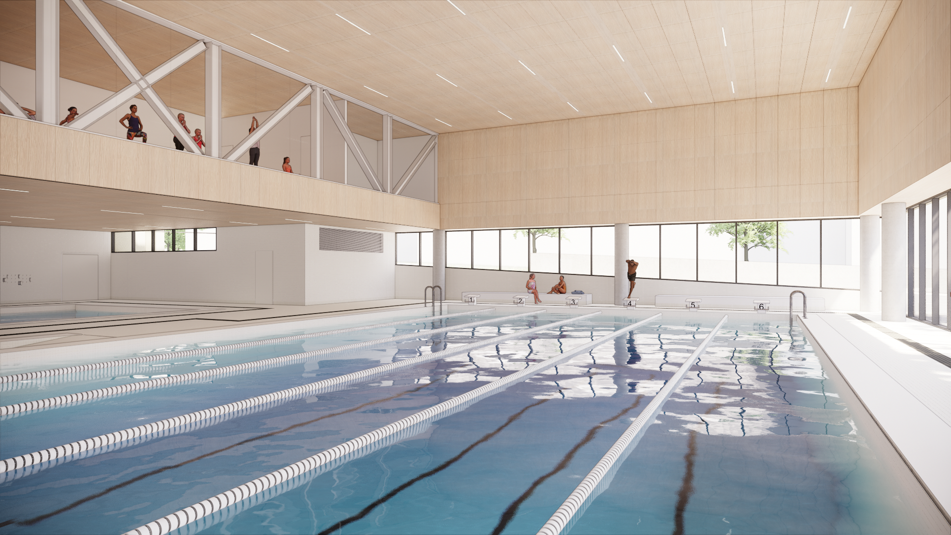 Rendering view of the pool area within the Etobicoke Civic Centre.