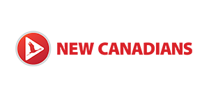 Red New Canadians logo on a white backgroud.