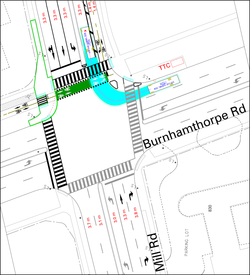 A rendering of improvements proposed for Burnhamthorpe Road and Mill Road