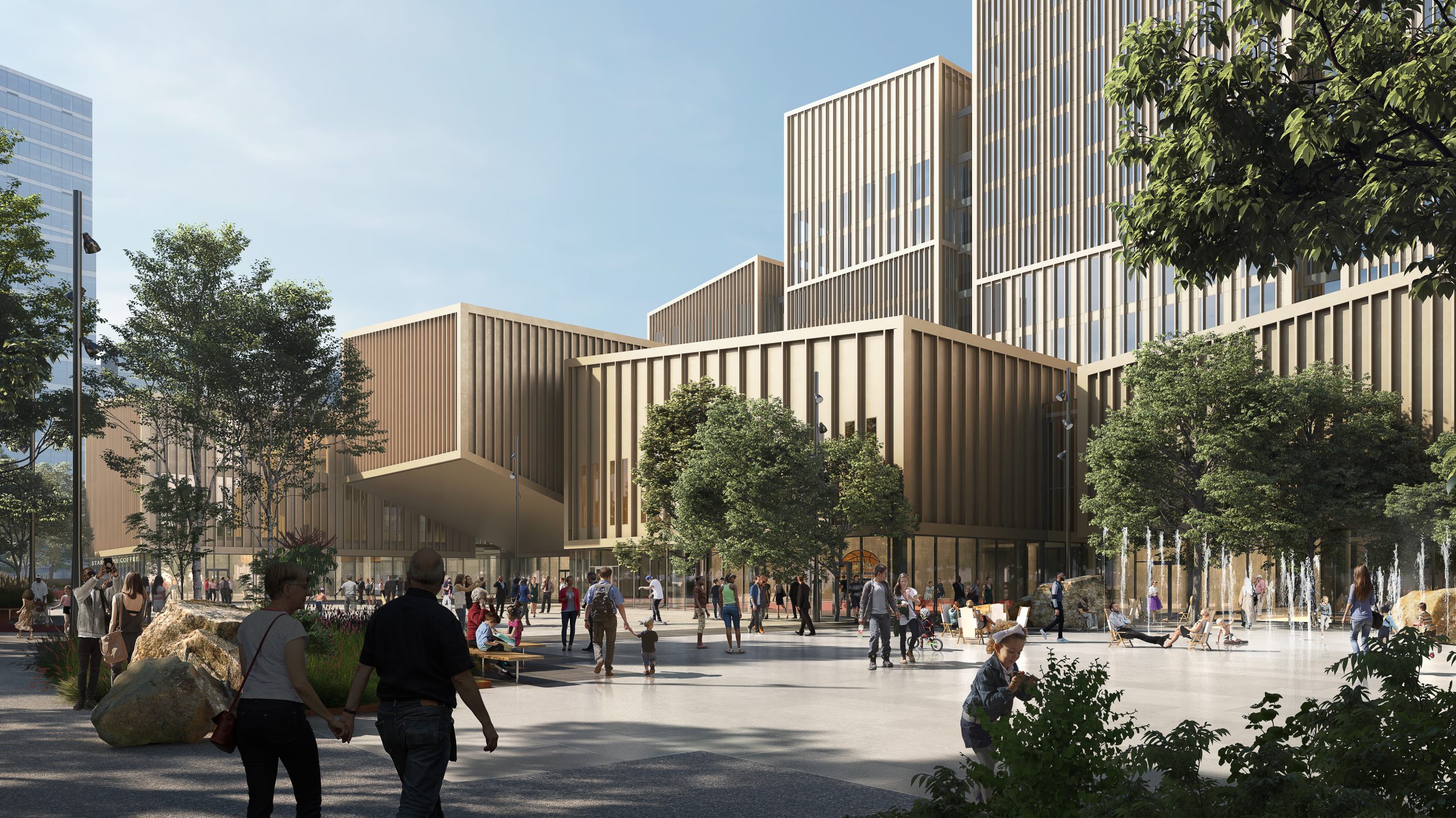 Rendering view of the plaza outside of the Etobicoke Civic Centre.