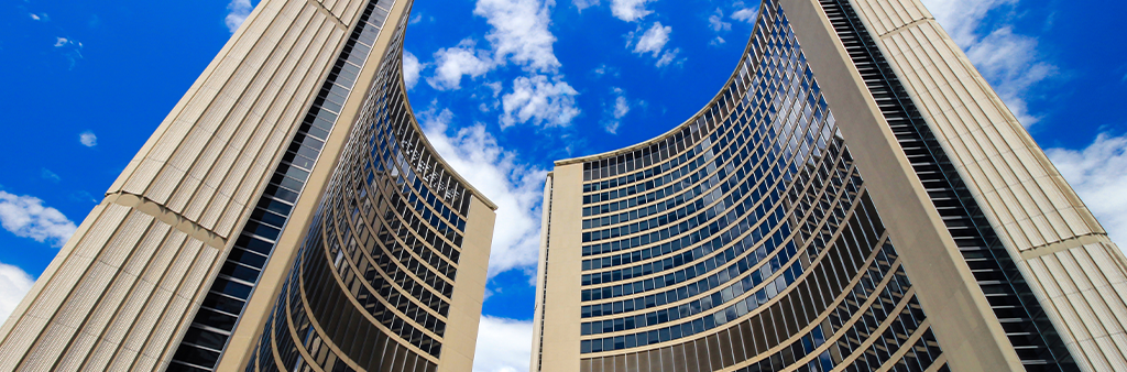 City Hall towers and sky.