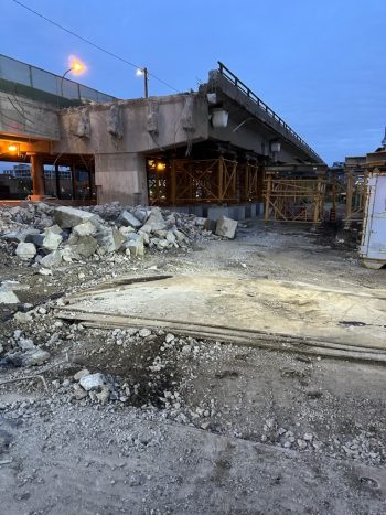 Crews demolishing parts of the Gardiner Expressway as part of the rehabilitation.