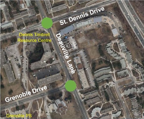 Map showing locations of approved intersection improvements. 