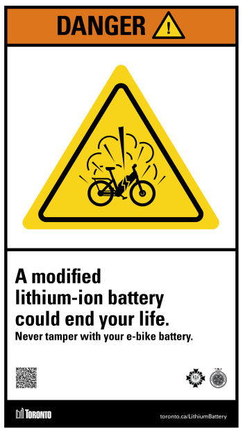 A modified lithium-ion battery could end your life. Never tamper with your e-bike battery.