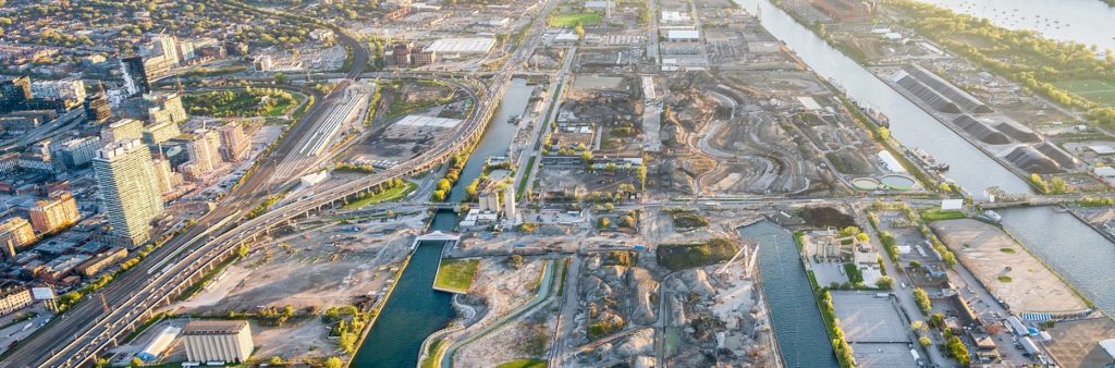 Toronto’s Port Lands with the emerging Don River Valley and Mouth.