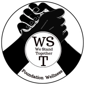 Black and White Logo reading WST: We Stand Together Foundation Wellness with two hands clasped together.