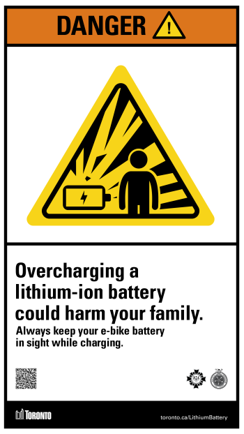 Overcharging a lithium-ion battery could harm your family. Always keep your e-bike battery in sight while charging.