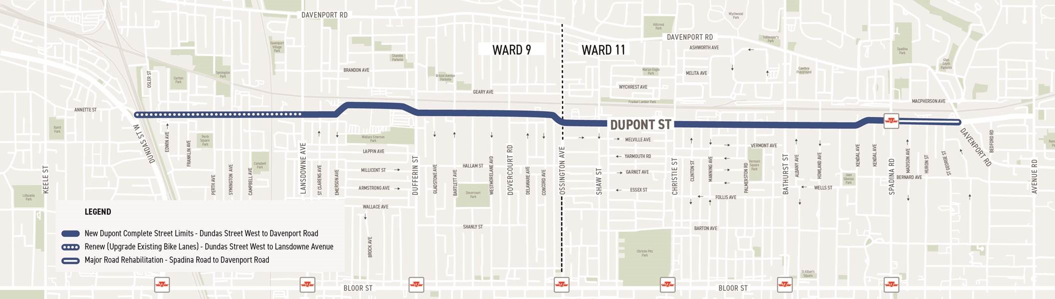 This map shows the project area along Dupont Street from Davenport Road to Dundas Street West