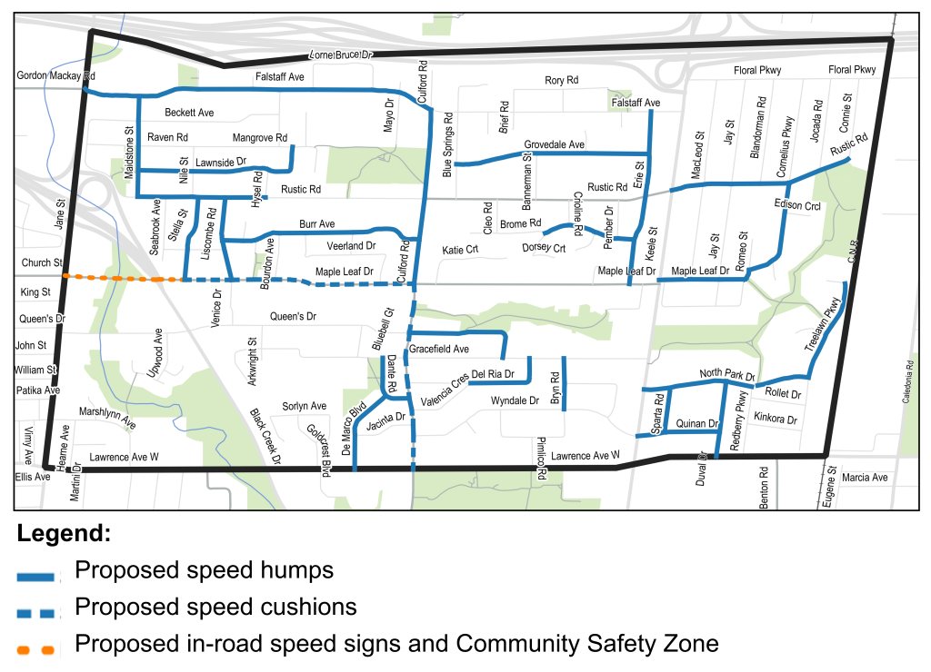 Proposed Speed Management Measures for the Maple Leaf & rustic Neighbourhood Streets Plan.