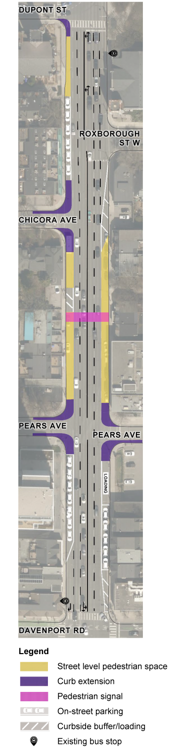 Map showing changes on Avenue Road from Dupont Street to Davenport Road