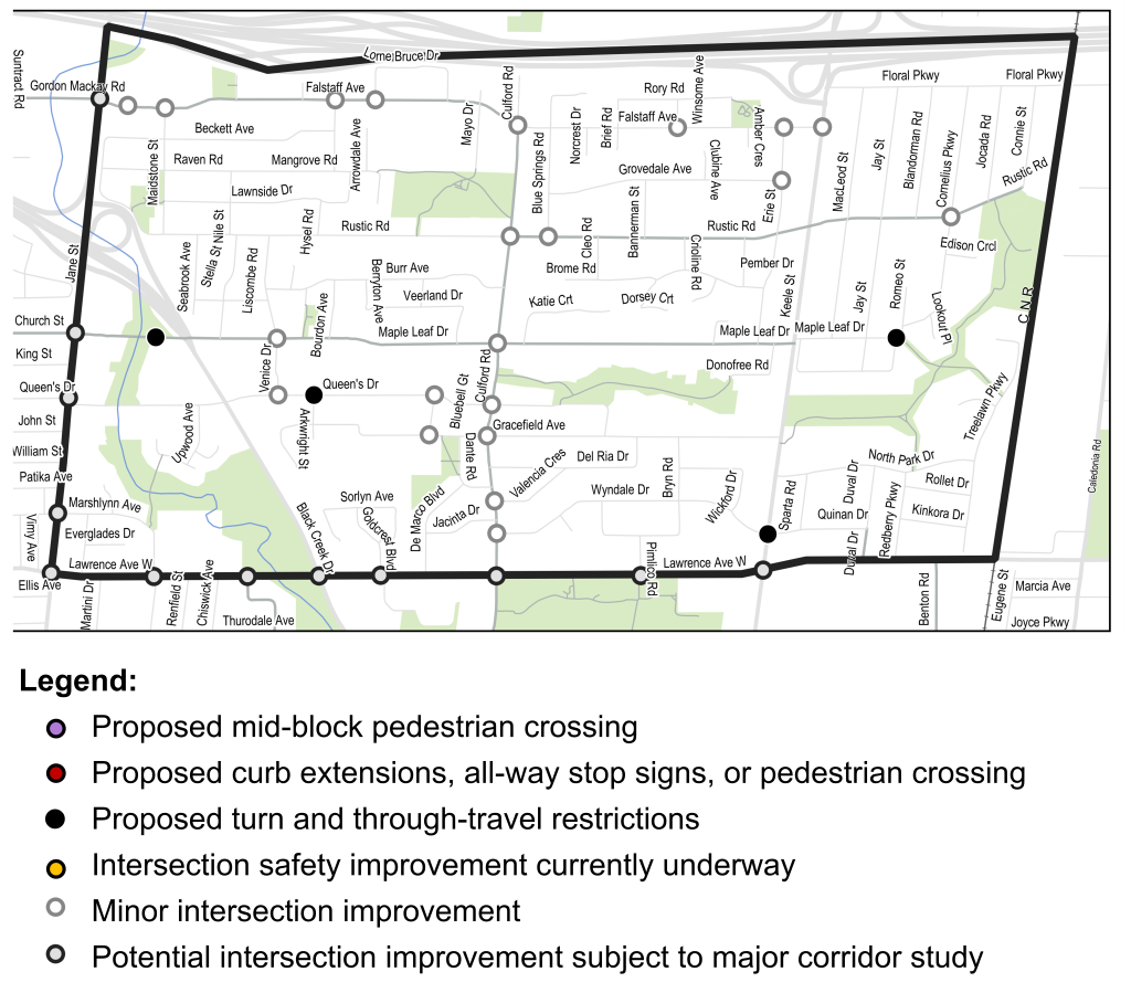 Proposed Road Safety Measures for the Maple Leaf & rustic Neighbourhood Streets Plan.