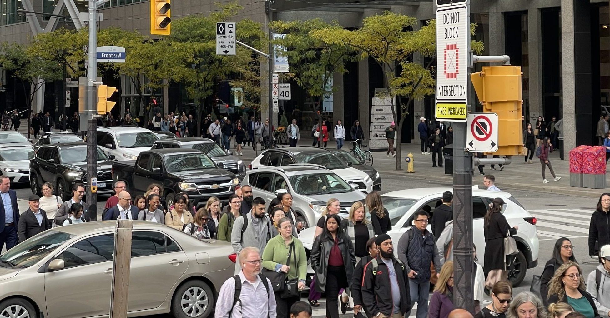Pedestrians in downtown intersection