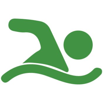 A green icon depicting a person swimming.