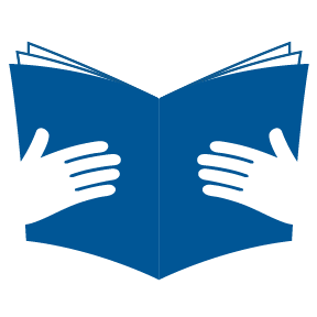 An icon depicting hands holding a blue open book.