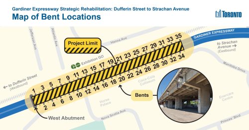 Map showing bent locations between Dufferin and Strachan