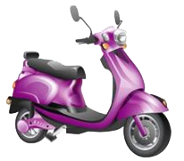 Image of a purple Power-assisted E-bike (electric motor-scooter) that requires no pedalling and no muscular power  