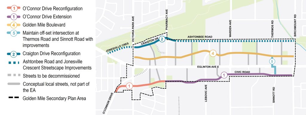 The map identifies the recommended alignments for the project 