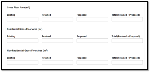 Screenshot of an improved pre application request form showing an update from gross floor area to ground area.