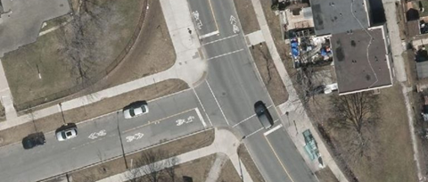 Driftwood Ave and Yorkwood Gate after curb radii reductions as part of the Vision Zero Road Safety Plan