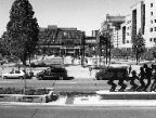A public square with people gathering.