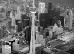 The CN tower with other buildings in the background.