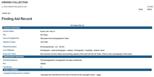 Screenshot of Archives' database