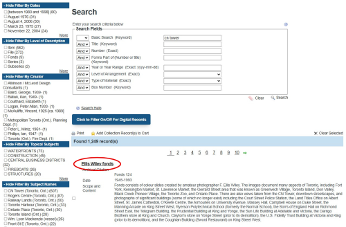 Screenshot of Archives' database search results