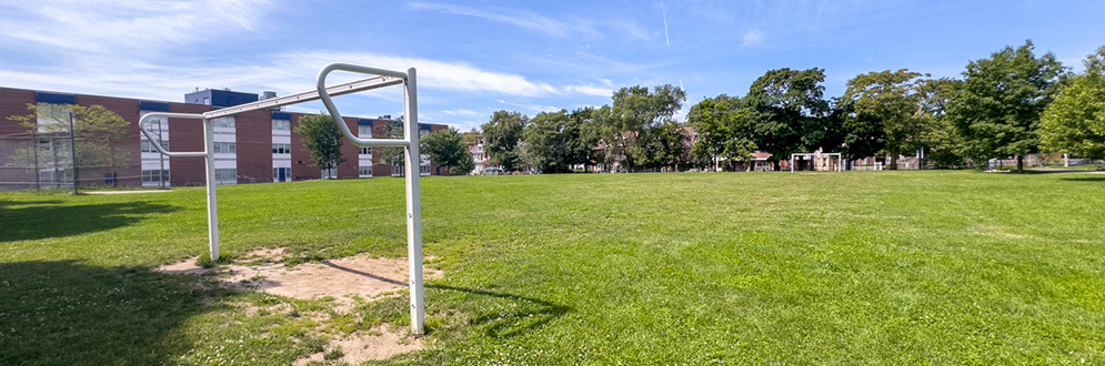 The sports field at George Ben Park, with goal posts.