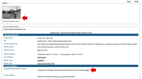 Screenshot of Archives' database Digital Image Search interface