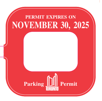 Red Parking Permit Sticker that reads Permit Expires on November 30, 2025.
