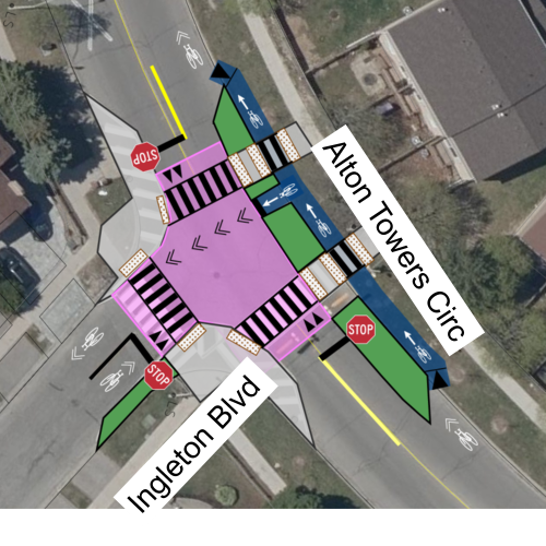 Option 2 for Alton Towers Circle and Ingleton intersection showing an all-way stop control