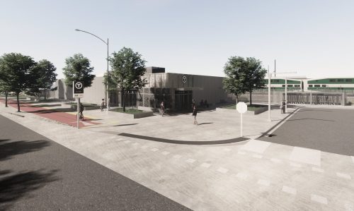 Artist rendering of the main station building of the future St. Clair-Old Weston GO Station