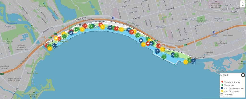 An image showing the Social PinPoint interactive mapping exercise for public to provide comments online, such as pinpointing areas of concerns as well as areas of improvements.