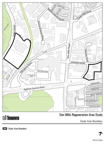 Map of Don Mills Regeneration Area Study Boundary. The City of Toronto strives to adhere to the accepted guidelines and standards for accessibility and usability. However, it is not always possible to do so with all documents. Should you experience any difficulty reviewing our documents, please email cityplanning@toronto.ca.