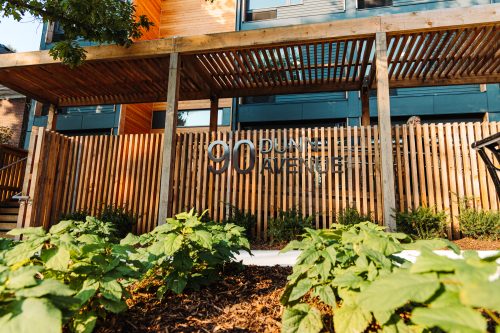 Image of the front the supportive housing building at 90 Dunn Ave.