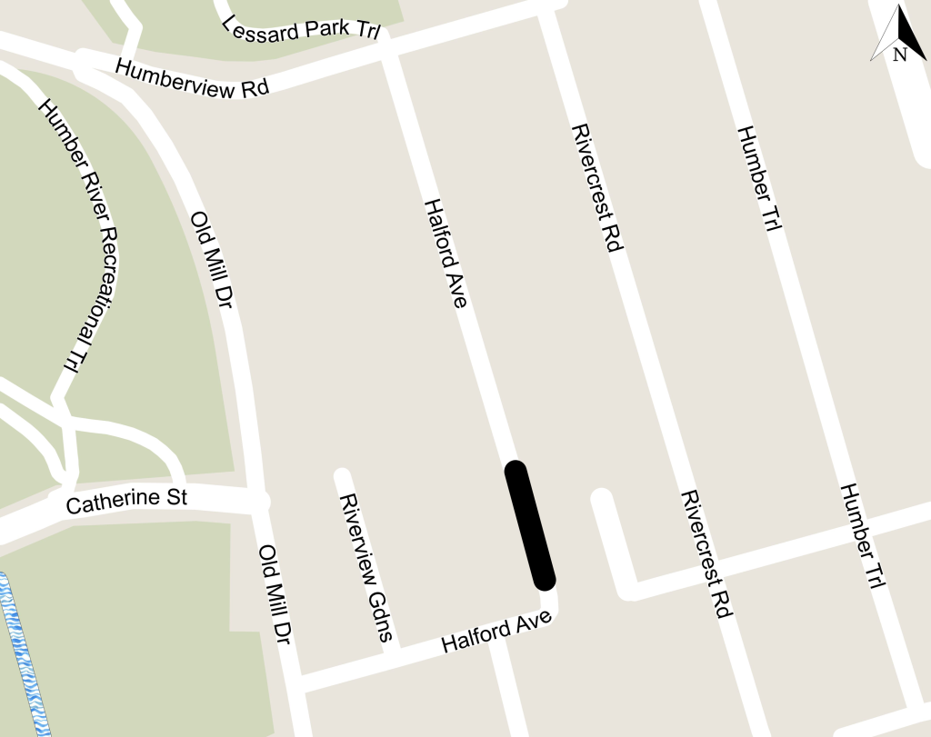 Map showing the area to replace retaining walls between 19 and 27 Halford Avenue