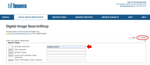 Screenshot of Archives online database