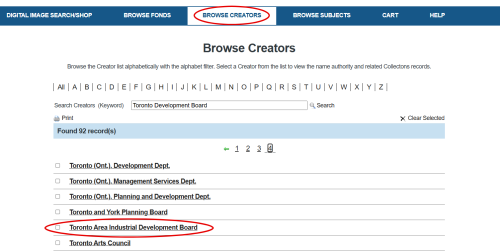 Screenshot of Archives online database