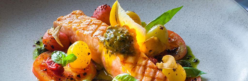 Plate of salmon and vegetables