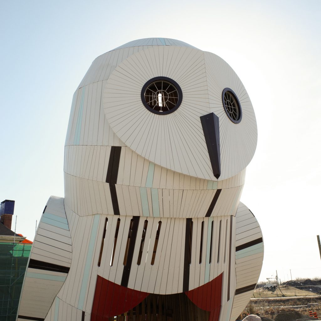 A Snowy Owl shaped playground equipment.