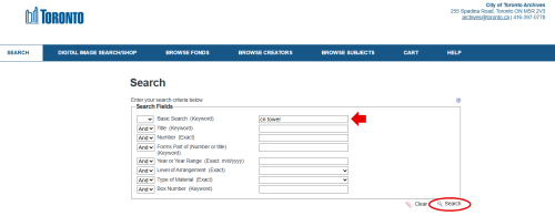 Screenshot of Archives online database