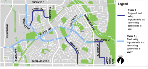 Map of the project area showing Markham Road on the west side, Finch Avenue East on the north side, Sheppard Avenue East on the south side and just east of Morningside Avenue on the east side. 