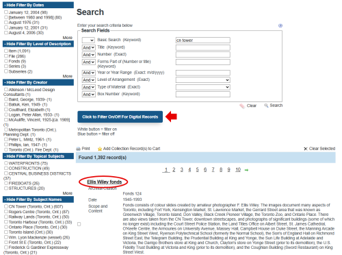 Screenshot of Archives online database