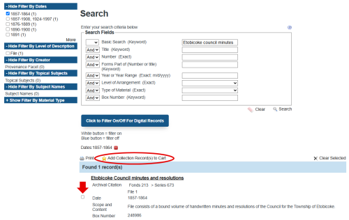 Screenshot of Archives online database