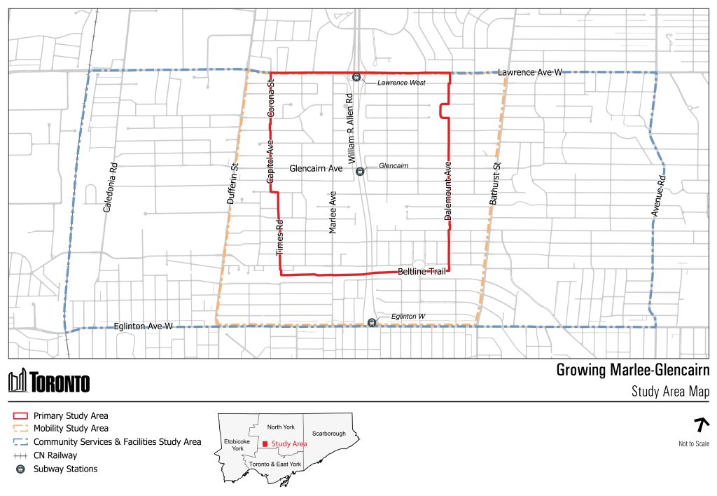 A map of the boundaries for the Growing Marlee-Glencairn study area.
