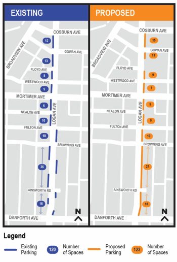 Map image of parking locations on Logan Avenue.