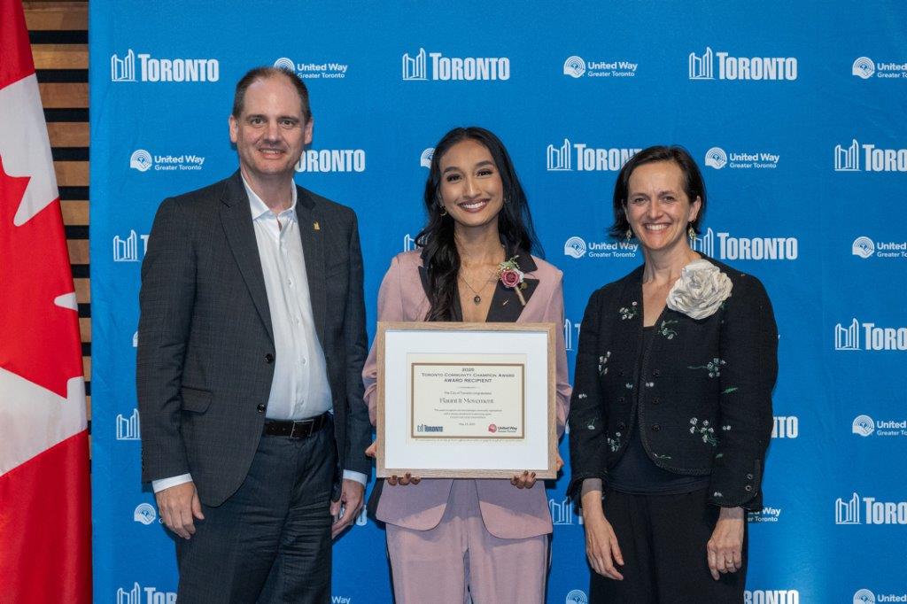 Recipient with award