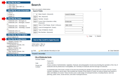 Screenshot of Archives online database