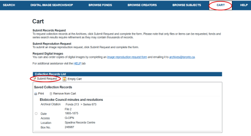 Screenshot of Archives online database